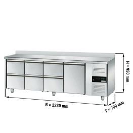Холодильний стіл ECO - 2,2 x 0,7 m - 1 двері та 6 шухляди 1/2 GGM Gastro