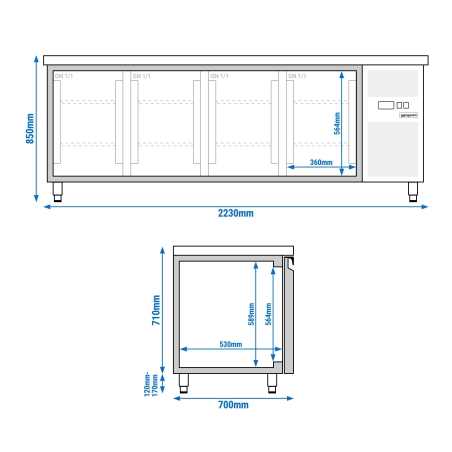 Морозильний стіл ECO 2,2 x 0,7 м (4 двері) GGM Gastro - 12