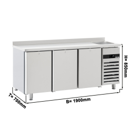 Холодильный стол - 1,9 x 0,7 m - 3 стеклянные двери, 1 с раковиной справа и с бортом - 420 Л GGM Gastro