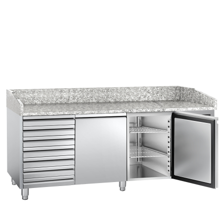 Холодильний стіл для піци PREMIUM - 2,0 x 0,8 m - 2 скляних дверей та 7 шухляд GGM Gastro - 3