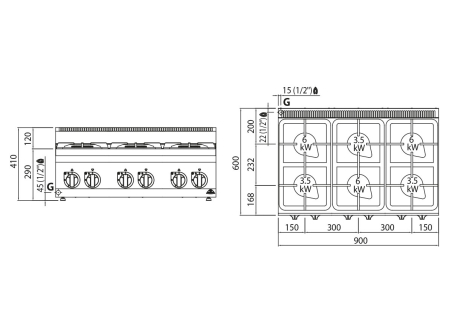 Плита (газовая / 6 конфорки / автоподжиг) GGM Gastro - 5