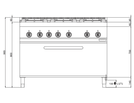 Плита газовая с газовой духовкой (6 конфорки / мощность: 53,5 +12 кВт) GGM Gastro - 5