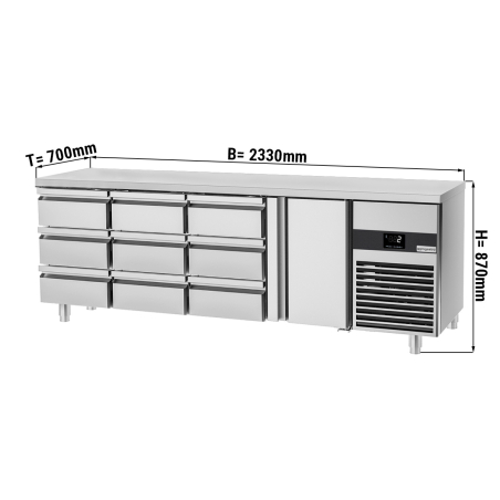 Холодильний стіл PREMIUM - 2,3 x 0,7 m - 1 двері та 9 шухляди 1/3 GGM Gastro - 1