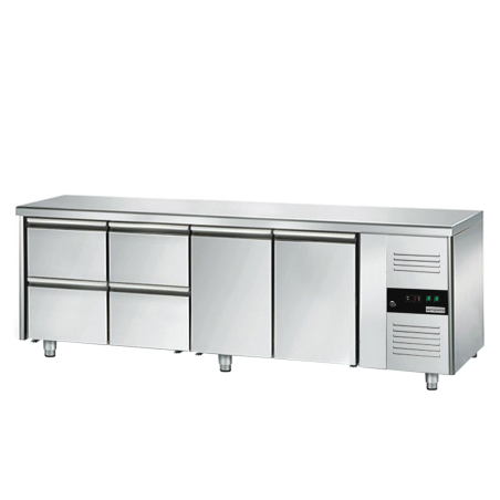 Холодильный стол с бортом ЕСО - 2,2 x 0,7 m / 2 дверцы / 4 выдвиж.секции GGM Gastro - 2