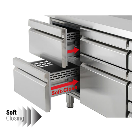 Холодильний стіл PREMIUM - 2,3 x 0,7 m - 3 скляних дверей та 3 шухляди 1/3 GGM Gastro - 6