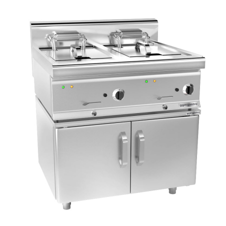 Фритюрниця електрична - 11,5 + 11,5 Л (18 kW) - з підставкою 2 скляних дверей GGM Gastro - 2