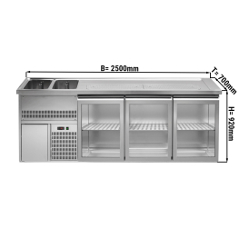 Пивной прилавок 2,5 x 0,7 м - с 3 стеклянными дверцами GGM Gastro