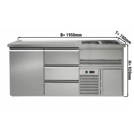 Пивной прилавок 1,95 x 0,7 м - с 1 дверцей с 3 выдвижными секциями 1/3  GGM Gastro