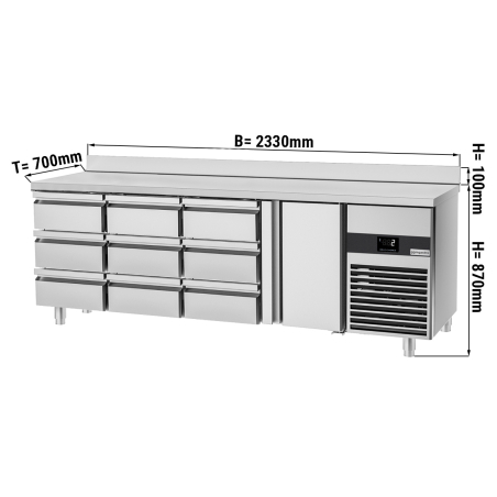 Холодильний стіл PREMIUM - 2,3 x 0,7 m - 1 двері та 9 шухляди 1/3 GGM Gastro - 1