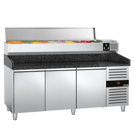 Холодильний стіл для піци PREMIUM - 2,0 x 0,8 m - 3 скляних дверей GGM Gastro - 4