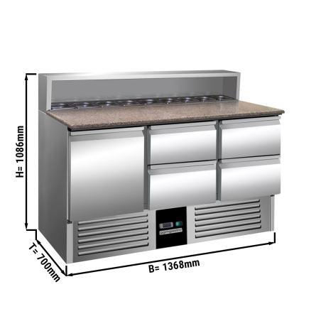 Холодильний стіл для піци - 1,37 x 0,7 m - 1 двері та 4 шухляди 1/2 GGM Gastro - 1