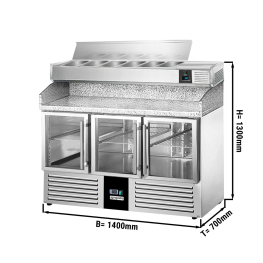 Холодильний стіл для піци PREMIUM - 1,4 x 0,7 m - 3 скляних дверей GGM Gastro