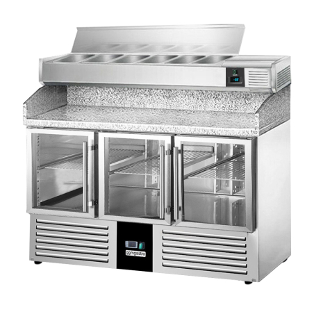 Холодильний стіл для піци PREMIUM - 1,4 x 0,7 m - 3 скляних дверей GGM Gastro - 2