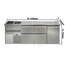 Пивной прилавок 2,5 x 0,7 м - с 1 дверцей с 4 выдвижными секциями 2/5+3/5 GGM Gastro