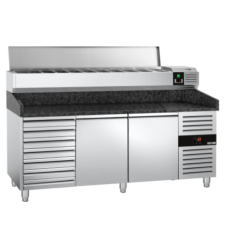 Холодильний стіл для піци PREMIUM - 2,0 x 0,8 m - 2 скляних дверей та 7 шухляд GGM Gastro - 5