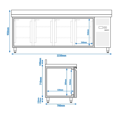 Холодильный стол с бортом ЕСО - 2,2 x 0,7 m / 4 двери GGM Gastro - 12