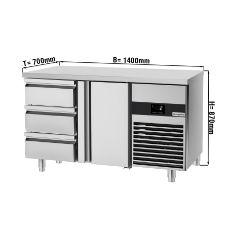 Холодильный стол PREMIUM - 1.4 x 0.7 m (1 дверца / 3 выджн.секции) GGM Gastro - 1