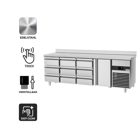 Холодильний стіл PREMIUM - 2,3 x 0,7 m - 1 двері та 9 шухляди 1/3 GGM Gastro - 3