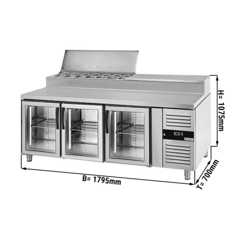 Холодильний стіл / Саладетта PREMIUM - 1,8 x 0,7 м / 3 скляні двері / об'єм: 417 л GGM Gastro - 1