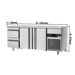 Холодильний стіл PREMIUM - 1,86 x 0,7 m - 2 скляних дверей та 2 шухляди 1/2 GGM Gastro