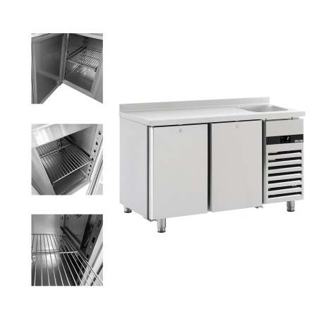 Холодильный стол – 1,43 x 0,7 m – 2 стеклянных дверей, 1 с раковиной справа и с бортом – 270 Л GGM Gastro - 4