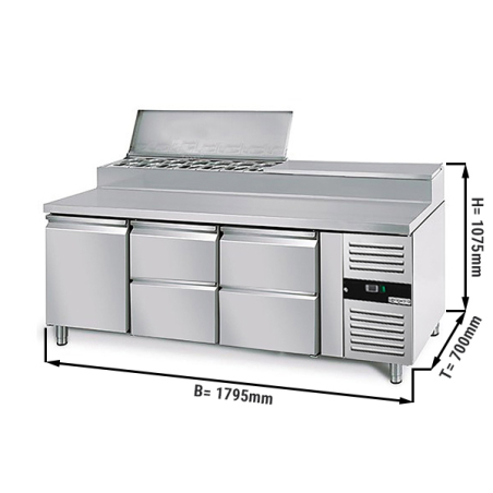 Холодильний стіл / Саладетта PREMIUM - 1,8 x 0,7 m (8x GN 1/3 / об'єм: 417 л / 1 дверцята / 4 висувні секції) GGM Gastro - 1