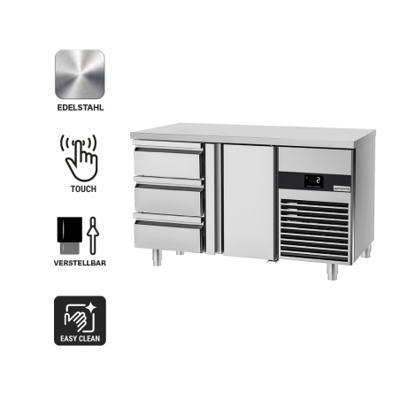 Холодильный стол PREMIUM - 1.4 x 0.7 m (1 дверца / 3 выджн.секции) GGM Gastro - 3