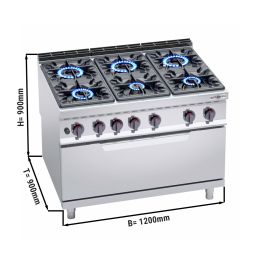 Плита газовая с газовой духовкой (6 конфорки / мощность: 53,5 +12 кВт) GGM Gastro