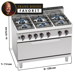 Плита газовая  со статической газовой духовкой (конфорки: 6 / мощность: 42 Квт+12 кВт) GGM Gastro