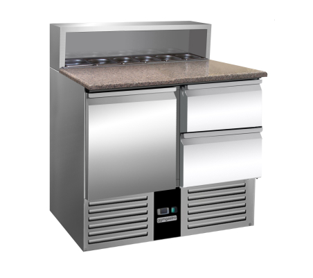 Холодильний стіл для піци - 0,9 x 0,7 m - 1 двері та 2 шухляди 1/2 GGM Gastro - 9