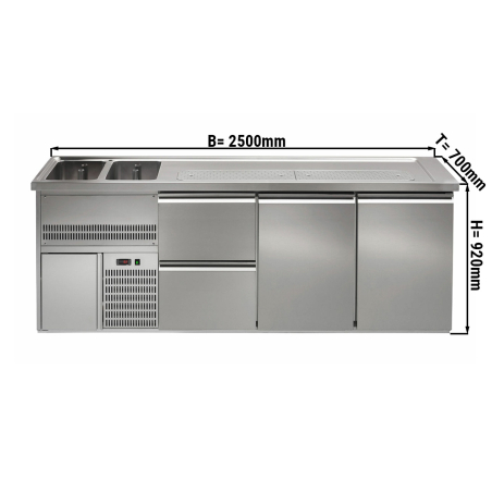 Пивной прилавок 2,5 x 0,7 м - с 2 дверцами с 2 выдвижными секциями 1/2 GGM Gastro - 1