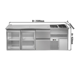 Пивной прилавок 2,5 x 0,7 м - с 2 стеклянными дверцами и 2 выдвижными секциями 2/5 + 3/5 GGM Gastro