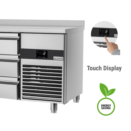 Холодильний стіл PREMIUM - 1,86 x 0,7 m - 2 скляних дверей та 3 шухляди 1/3 GGM Gastro - 4