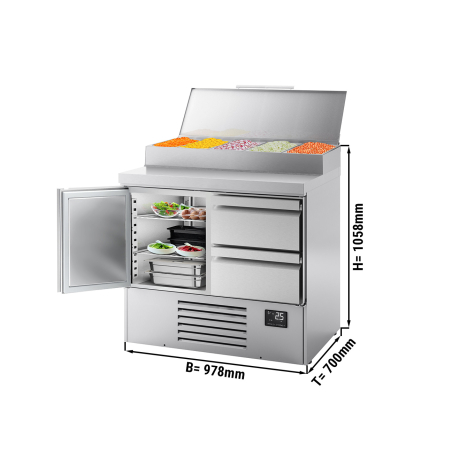 Холодильний стіл / Саладетта - 0,97 x 0,7 m (5x 1/4 GN / об'єм: 230 л / 1 дверцята / 2 висувні секції) GGM Gastro - 1