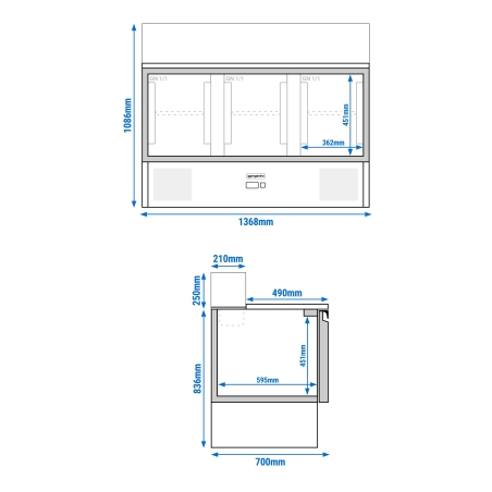 Холодильний стіл саладетта зі скляною вітриною PREMIUM 1,36 x 0,7 m / 3 двері / 368 л GGM Gastro - 15
