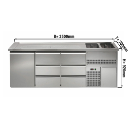 Пивной прилавок 2,5 x 0,7 м - с 1 дверцей с 6 выдвижными секциями 1/3  GGM Gastro