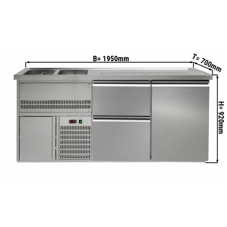 Пивной прилавок 1,95 x 0,7 м - с 1 дверцей с 2 выдвижными секциями 2/5+3/5 GGM Gastro - 1