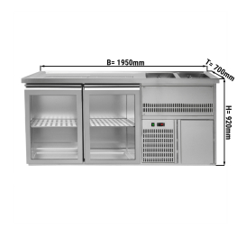 Пивной прилавок 1,95 x 0,7 м (2 стекл.дверцы / 2 раковины) GGM Gastro