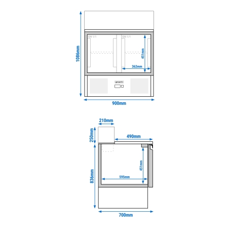 Холодильний стіл для піци зі скляною вітриною PREMIUM 0,9 x 0,7 m / 2 двері / 240 л GGM Gastro - 15