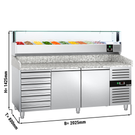 Холодильний стіл для піци PREMIUM - 2,0 x 0,8 m - 2 скляних дверей та 7 шухляд GGM Gastro