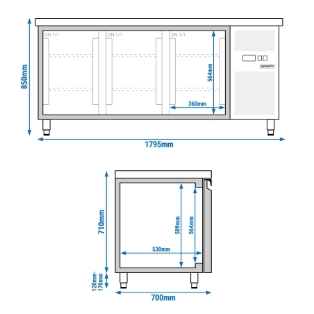 Морозильний стіл ECO 1,8 x 0,7 м (3 двері) GGM Gastro - 13