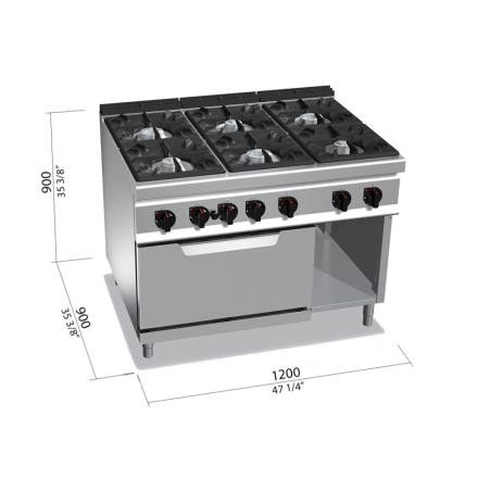 Плита газовая с газовой духовкой (6 конфорки / мощность: 52,5+7,8 кВт) GGM Gastro - 4