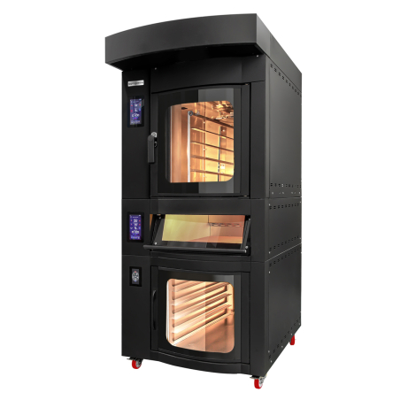 Ротаційна Конвекційна піч для випічки - чорний - сенсорне управління - 5x EN 60x40 - inkl. Піч для піци та Розстійна шафа GGM Gastro - 5