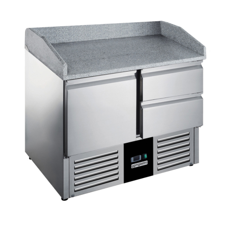 Холодильний стіл для піци - 0,9 x 0,7 m - 1 двері, 2 шухляди та Granitplatte GGM Gastro - 2