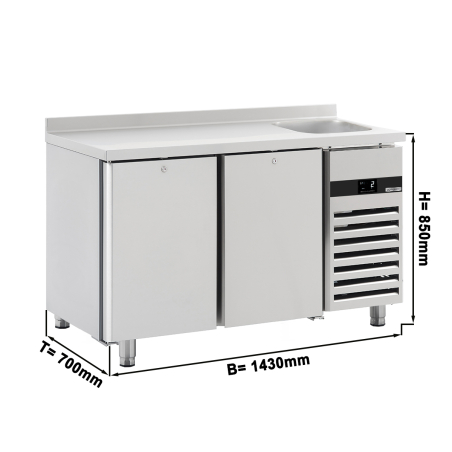 Холодильный стол – 1,43 x 0,7 m – 2 стеклянных дверей, 1 с раковиной справа и с бортом – 270 Л GGM Gastro - 1