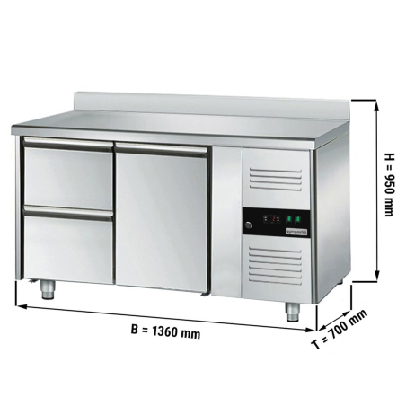 Холодильный стол с бортом ЕСО- 1,36 x 0,7 m / 1 дверца / 2 выдвиж.спекции GGM Gastro - 1