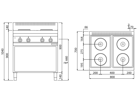 Плита електрична, 4 круглі конфорки (10,4 кВт) GGM Gastro - 4