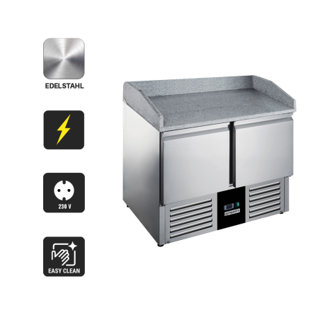 Холодильний стіл для піци - 0,9 x 0,7 m - 2 скляних дверей та Granitplatte GGM Gastro - 3