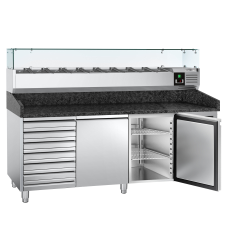 Холодильний стіл для піци PREMIUM - 2,0 x 0,8 m - 2 скляних дверей та 7 шухляд GGM Gastro - 3