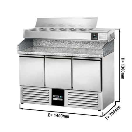 Холодильний стіл для піци з вітриною з з нержавіючої сталі PREMIUM 1,4 x 0,7 м / 3 двері / 368 л GGM Gastro - 1